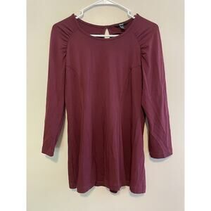 Betabrand Size M Burgundy Long Sleeve Shirt Top Gathered Sleeves